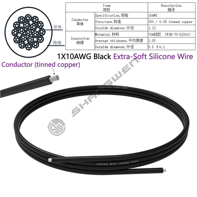 1X10AWG Black Extra-Soft Silicone Wire